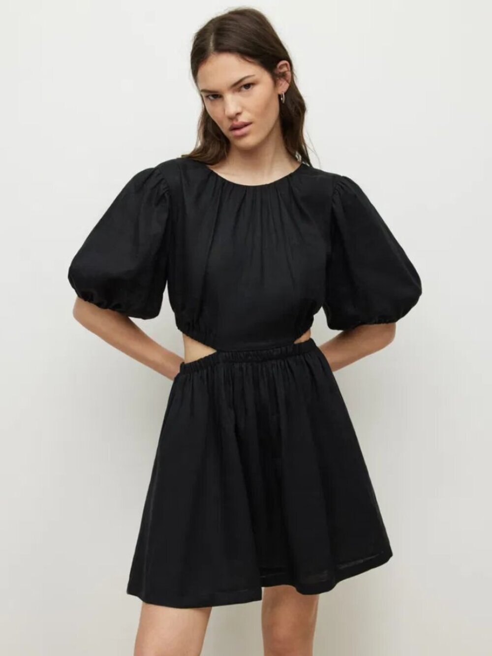 ALLSAINTS Colette Black 100% Linen Cut Out Fit & Flare Mini Dress, Size 10 - Picture 2 of 13